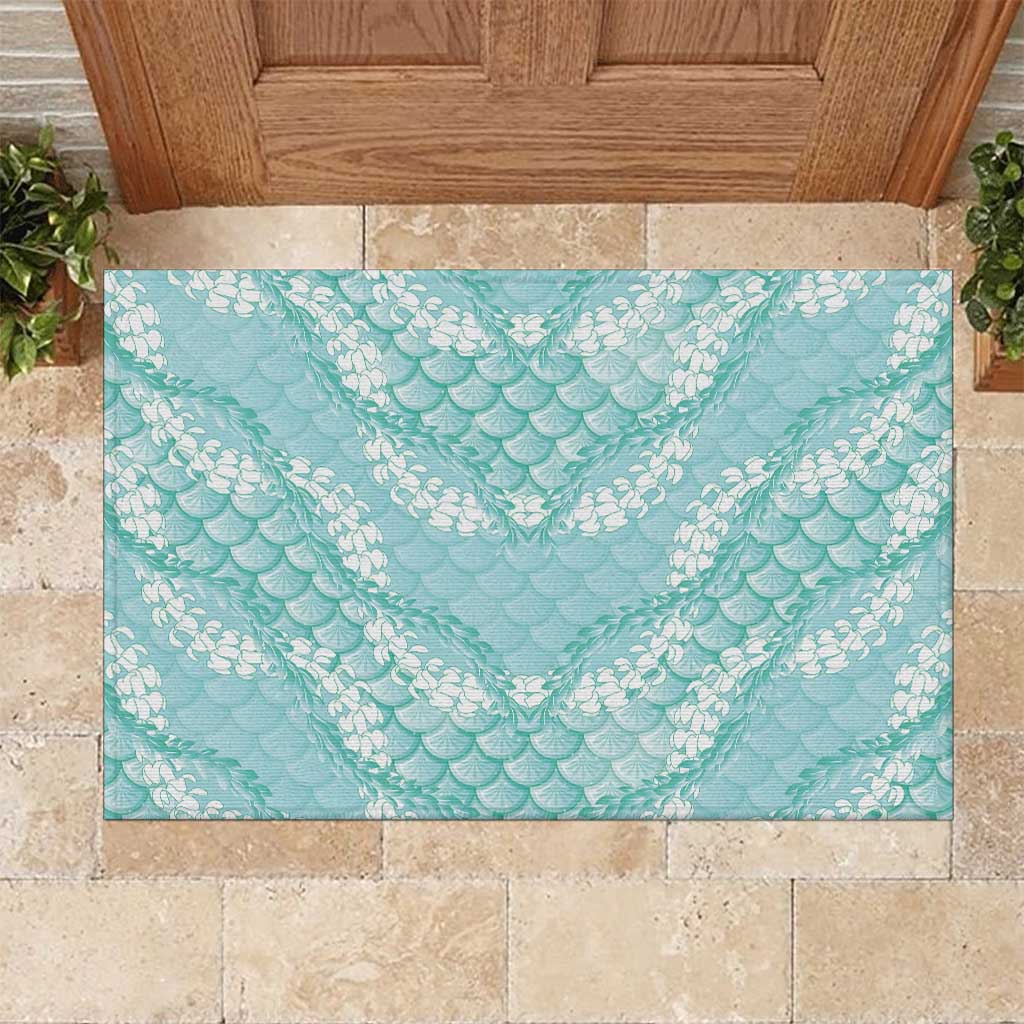 Light Turquoise Mermaid Puakenikeni Maile Lei Rubber Doormat LT01 Turquoise - Polynesian Pride