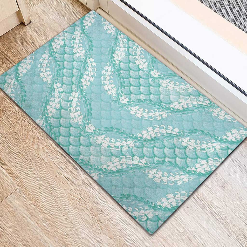 Light Turquoise Mermaid Puakenikeni Maile Lei Rubber Doormat LT01 - Polynesian Pride