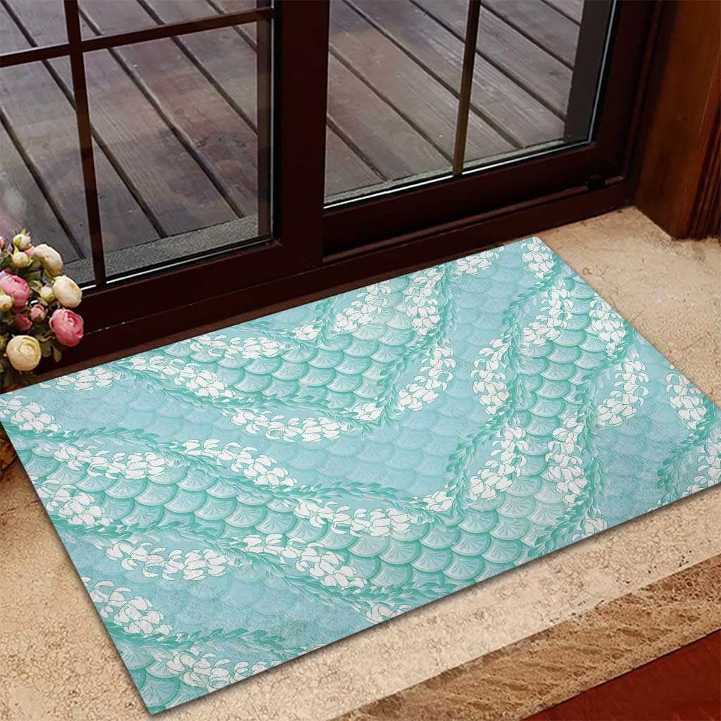 Light Turquoise Mermaid Puakenikeni Maile Lei Rubber Doormat LT01 - Polynesian Pride
