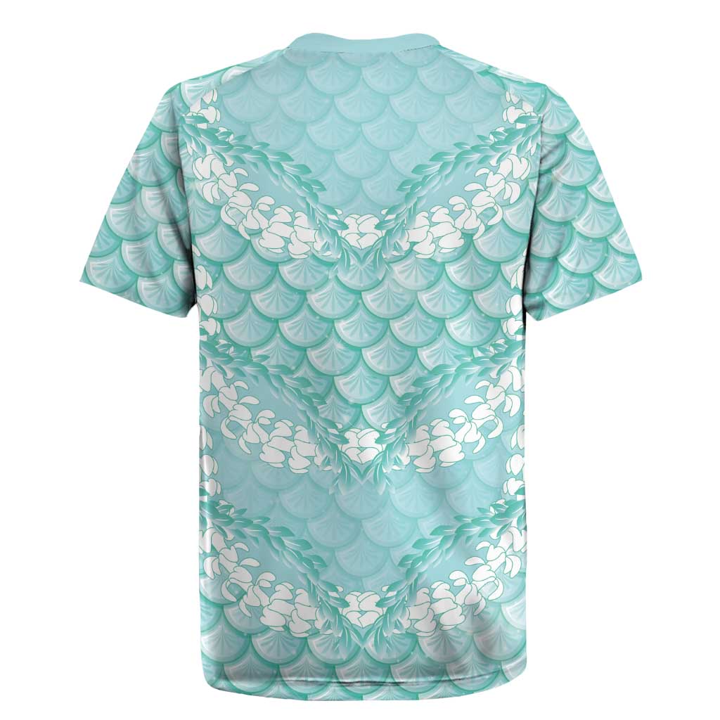 Light Turquoise Mermaid Puakenikeni Maile Lei Rugby Jersey LT01 - Polynesian Pride