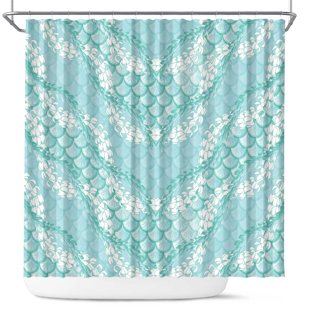 Light Turquoise Mermaid Puakenikeni Maile Lei Shower Curtain LT01 Turquoise - Polynesian Pride