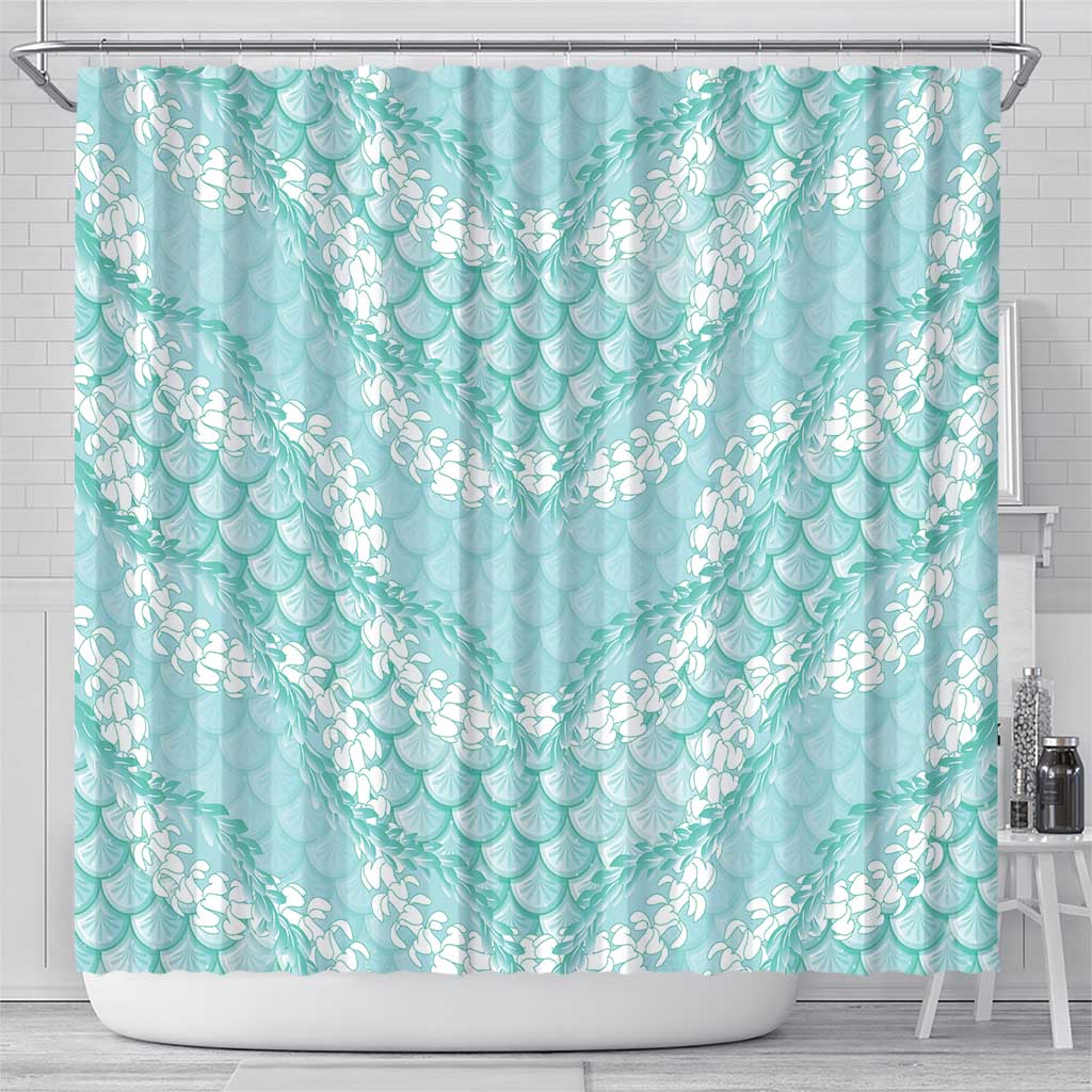 Light Turquoise Mermaid Puakenikeni Maile Lei Shower Curtain LT01 - Polynesian Pride