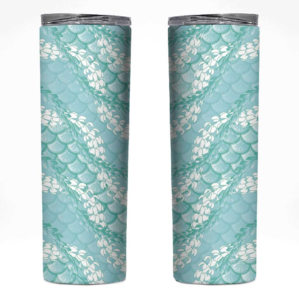 Light Turquoise Mermaid Puakenikeni Maile Lei Skinny Tumbler LT01 Turquoise - Polynesian Pride
