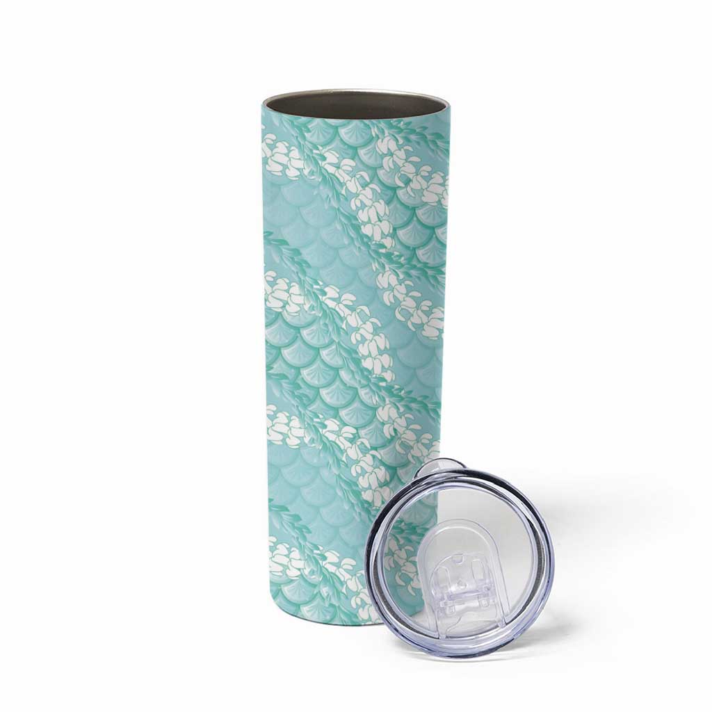 Light Turquoise Mermaid Puakenikeni Maile Lei Skinny Tumbler LT01 - Polynesian Pride