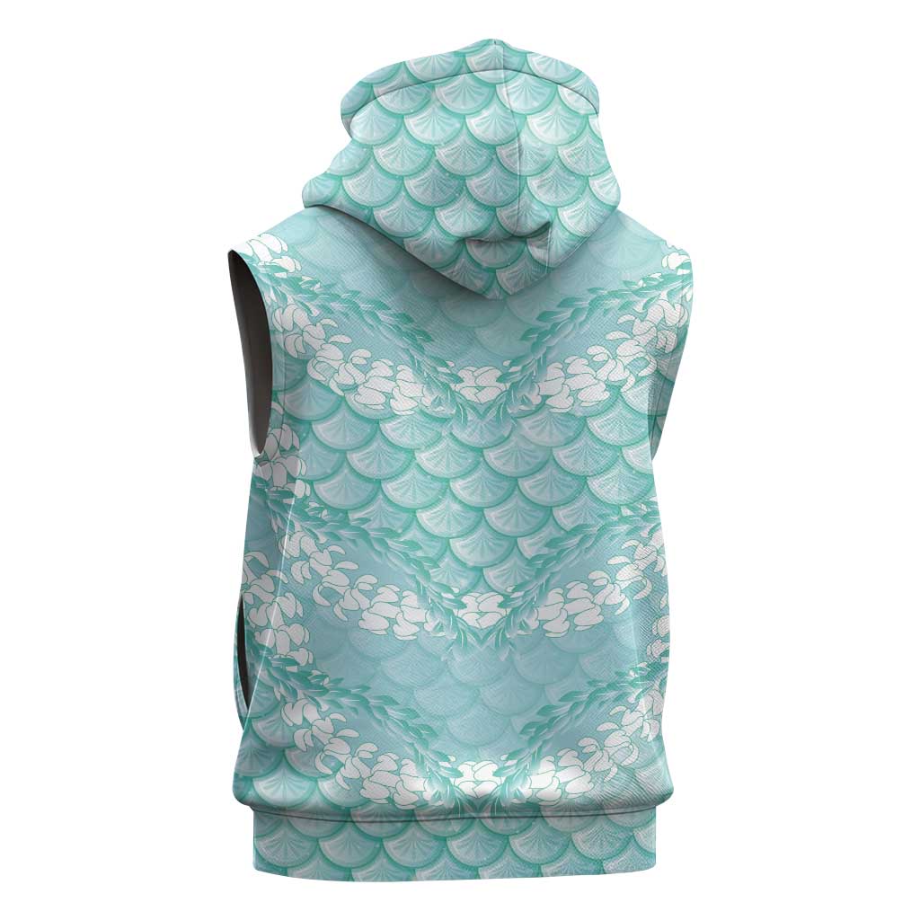 Light Turquoise Mermaid Puakenikeni Maile Lei Sleeveless Hoodie LT01 - Polynesian Pride