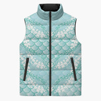 Light Turquoise Mermaid Puakenikeni Maile Lei Sleeveless Puffer Jacket LT01 Unisex Turquoise - Polynesian Pride