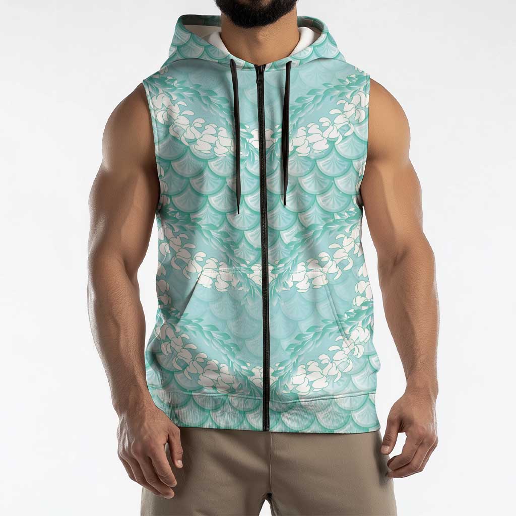 Light Turquoise Mermaid Puakenikeni Maile Lei Sleeveless Zip Hoodie LT01 - Polynesian Pride
