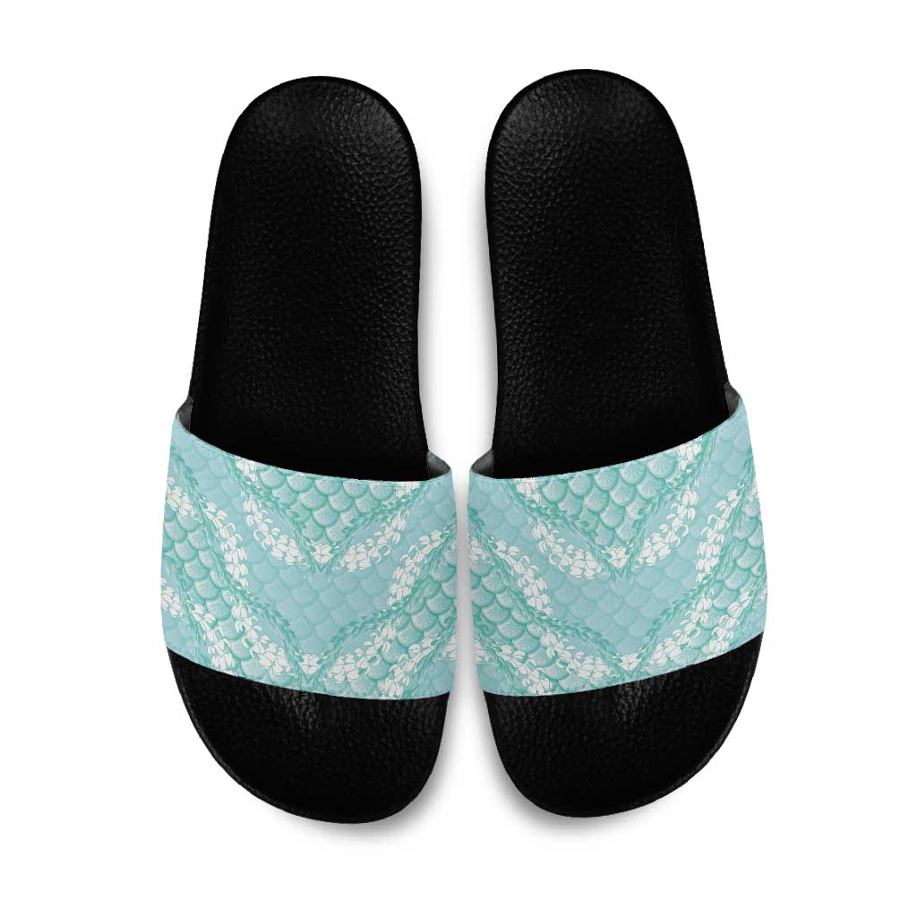 Light Turquoise Mermaid Puakenikeni Maile Lei Slide Sandals LT01 Turquoise - Polynesian Pride