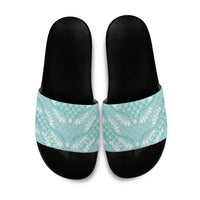 Light Turquoise Mermaid Puakenikeni Maile Lei Slide Sandals LT01 Turquoise - Polynesian Pride