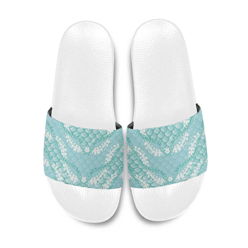 Light Turquoise Mermaid Puakenikeni Maile Lei Slide Sandals LT01 Turquoise - Polynesian Pride