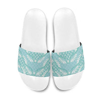 Light Turquoise Mermaid Puakenikeni Maile Lei Slide Sandals LT01 Turquoise - Polynesian Pride
