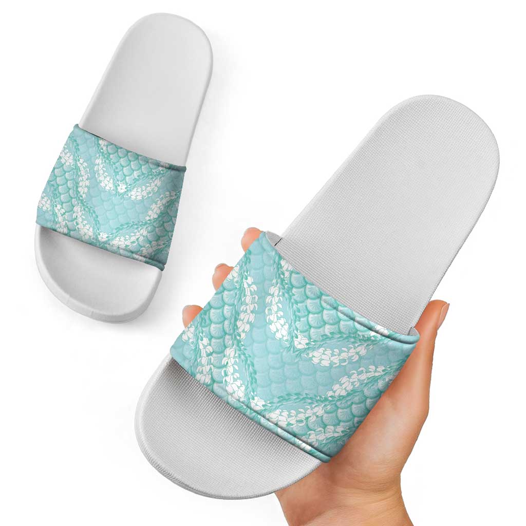 Light Turquoise Mermaid Puakenikeni Maile Lei Slide Sandals LT01 - Polynesian Pride