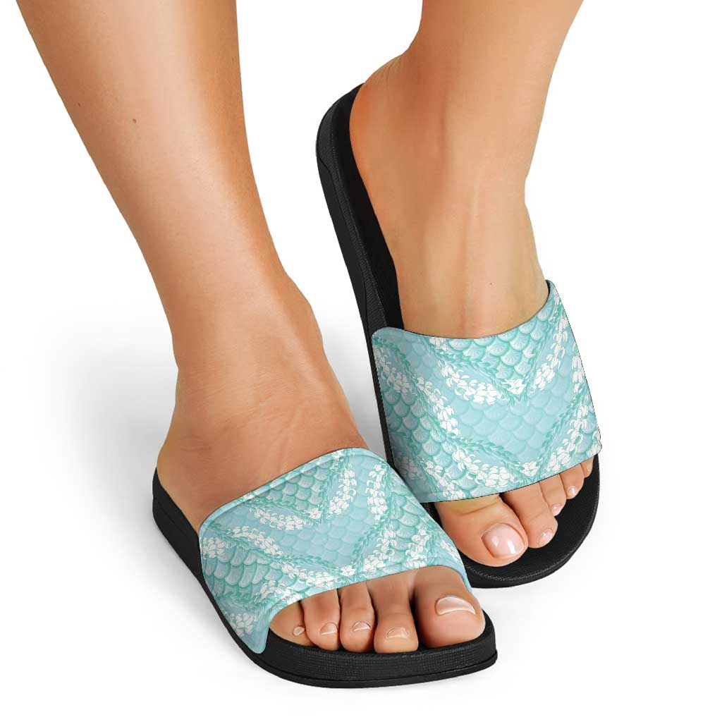 Light Turquoise Mermaid Puakenikeni Maile Lei Slide Sandals LT01 - Polynesian Pride