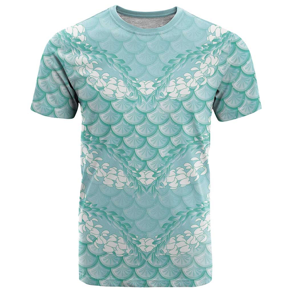 Light Turquoise Mermaid Puakenikeni Maile Lei T Shirt LT01 Turquoise - Polynesian Pride