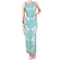 Light Turquoise Mermaid Puakenikeni Maile Lei Tank Maxi Dress LT01 Women Turquoise - Polynesian Pride
