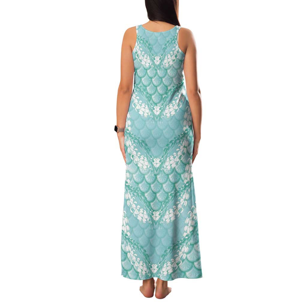 Light Turquoise Mermaid Puakenikeni Maile Lei Tank Maxi Dress LT01 - Polynesian Pride