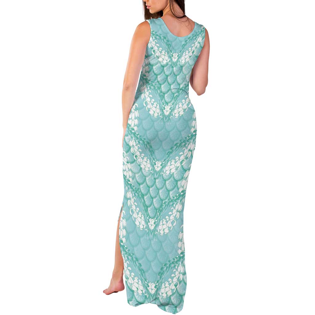 Light Turquoise Mermaid Puakenikeni Maile Lei Tank Maxi Dress LT01 - Polynesian Pride