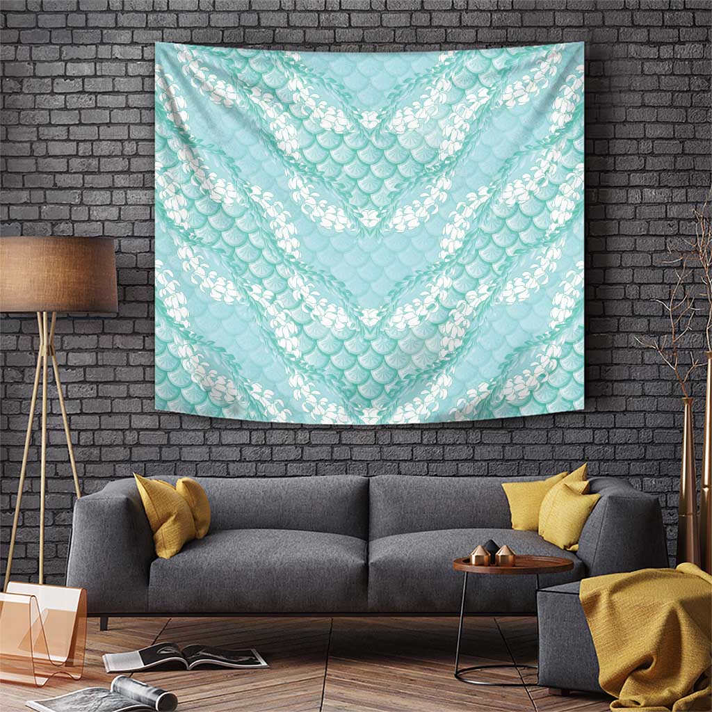 Light Turquoise Mermaid Puakenikeni Maile Lei Tapestry LT01 Turquoise - Polynesian Pride