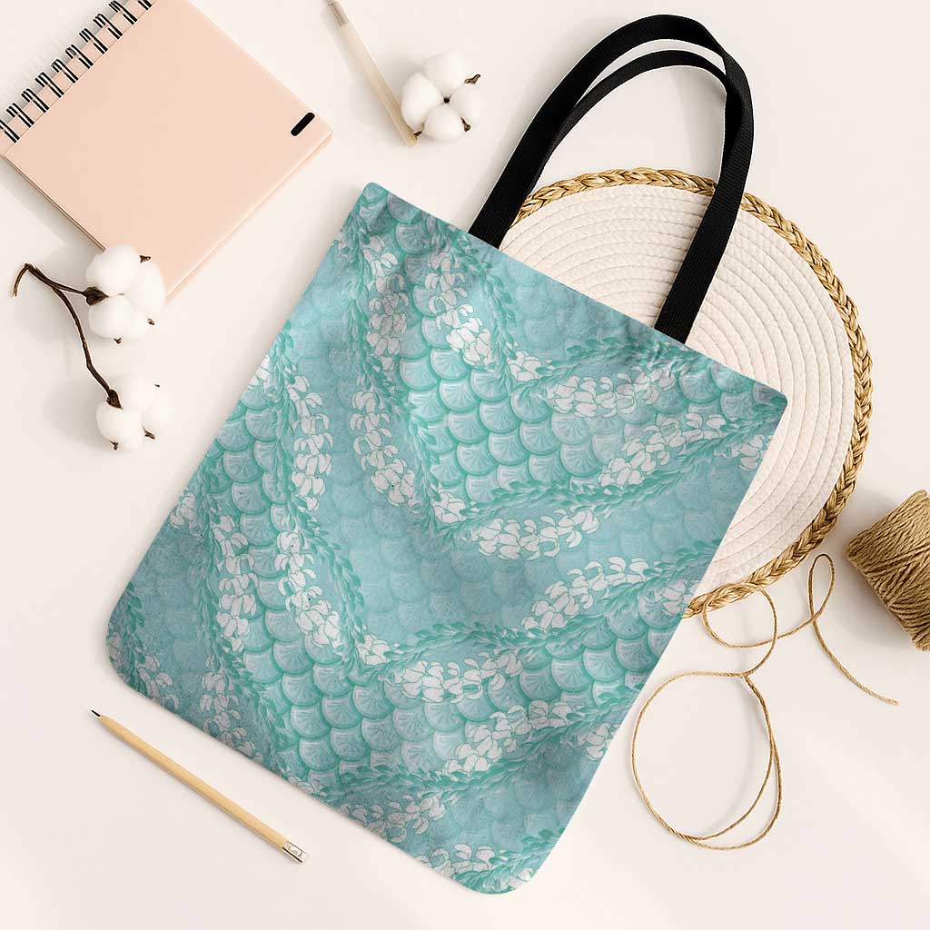 Light Turquoise Mermaid Puakenikeni Maile Lei Tote Bag LT01 Black Strap One Size Turquoise - Polynesian Pride