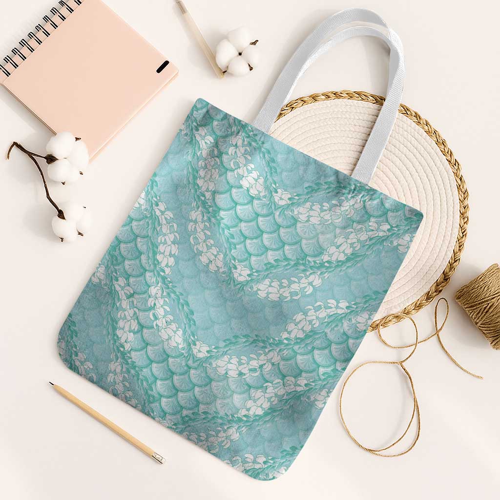 Light Turquoise Mermaid Puakenikeni Maile Lei Tote Bag LT01 White Strap One Size Turquoise - Polynesian Pride