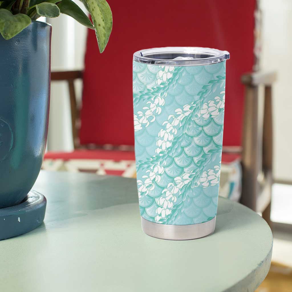Light Turquoise Mermaid Puakenikeni Maile Lei Tumbler Cup LT01 - Polynesian Pride