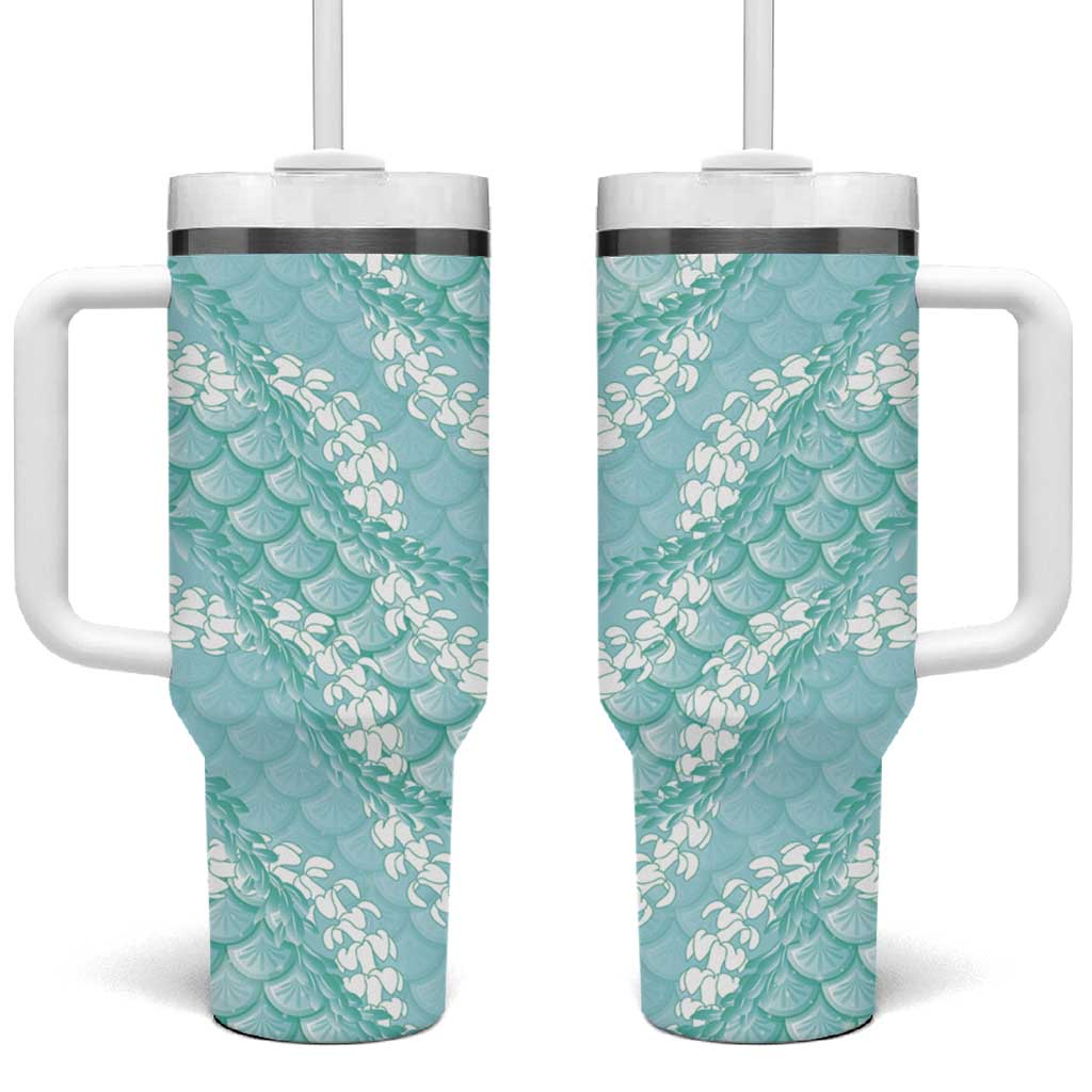 Light Turquoise Mermaid Puakenikeni Maile Lei Tumbler With Handle LT01 One Size: 40 oz Turquoise - Polynesian Pride