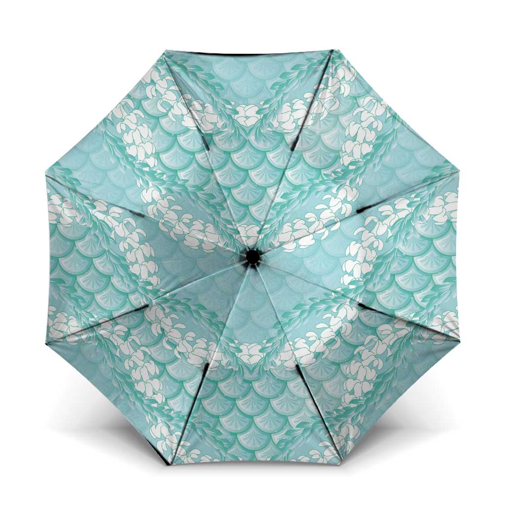 Light Turquoise Mermaid Puakenikeni Maile Lei Umbrella LT01 One Size Folded 11.42 inch Opened Diameter 37.4 inch Turquoise - Polynesian Pride