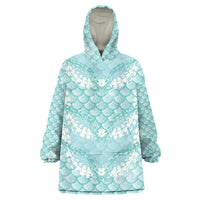 Light Turquoise Mermaid Puakenikeni Maile Lei Wearable Blanket Hoodie LT01 One Size Turquoise - Polynesian Pride