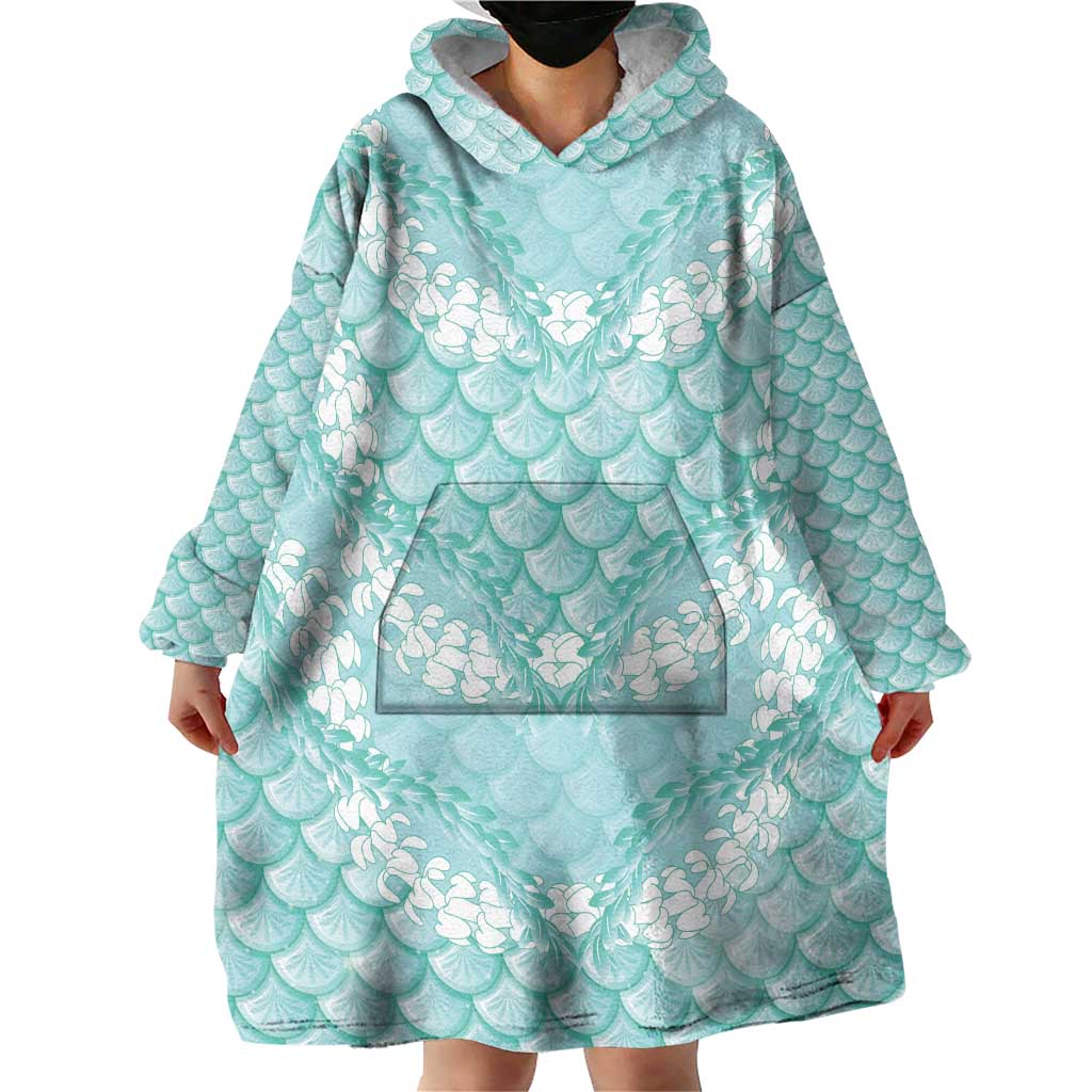 Light Turquoise Mermaid Puakenikeni Maile Lei Wearable Blanket Hoodie LT01 - Polynesian Pride