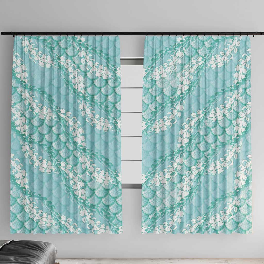 Light Turquoise Mermaid Puakenikeni Maile Lei Window Curtain LT01 With Hooks Turquoise - Polynesian Pride
