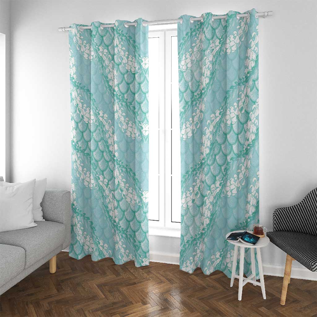 Light Turquoise Mermaid Puakenikeni Maile Lei Window Curtain LT01 With Grommets Turquoise - Polynesian Pride