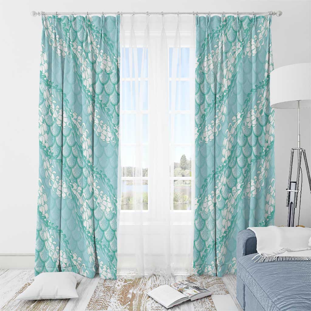 Light Turquoise Mermaid Puakenikeni Maile Lei Window Curtain LT01 - Polynesian Pride