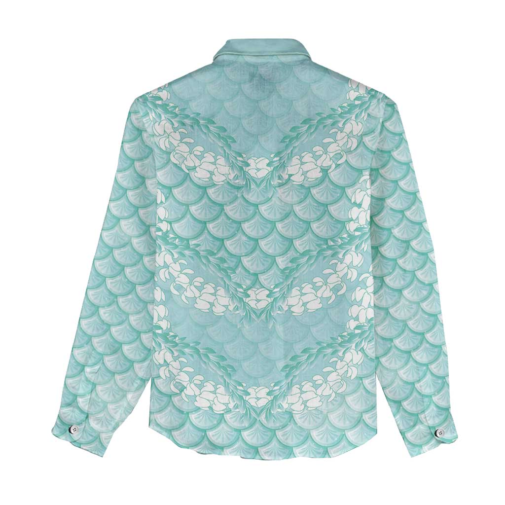 Light Turquoise Mermaid Puakenikeni Maile Lei Women Casual Shirt LT01 - Polynesian Pride