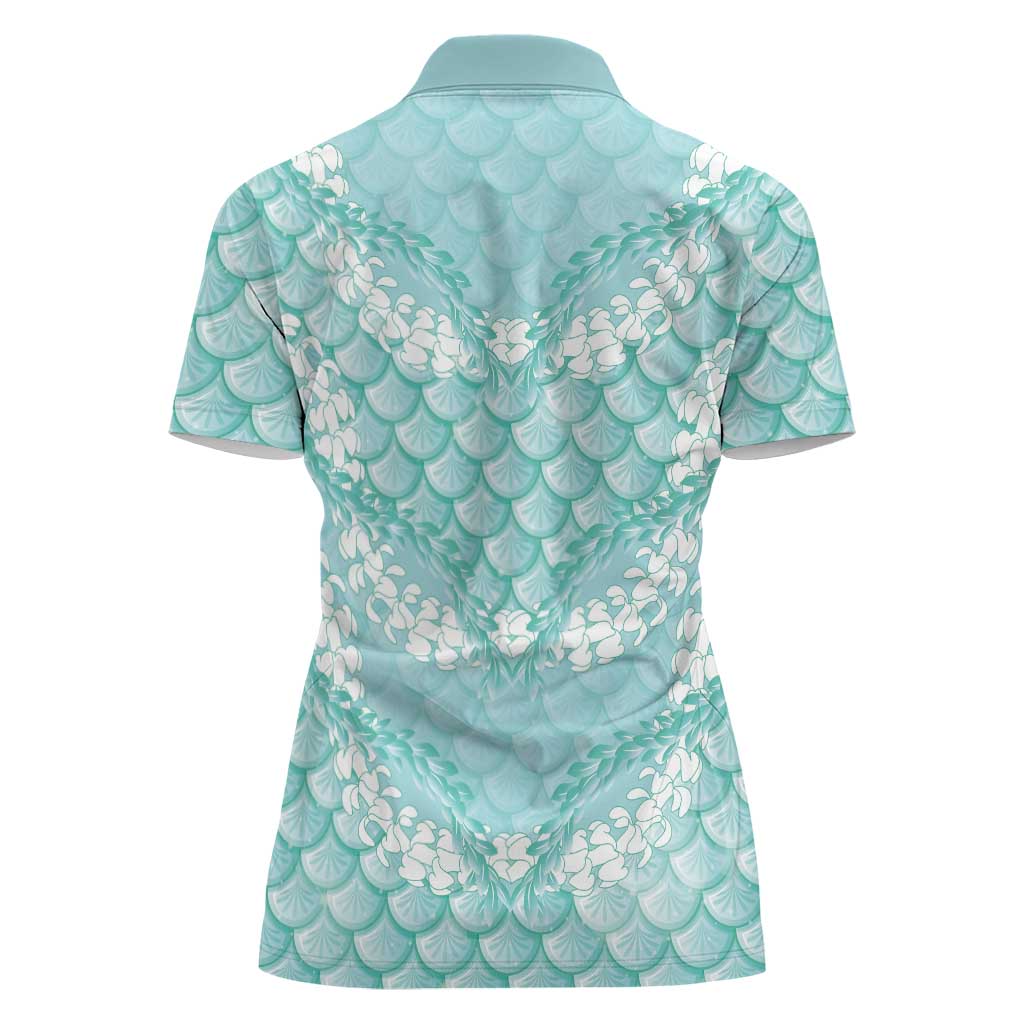 Light Turquoise Mermaid Puakenikeni Maile Lei Women Polo Shirt LT01 - Polynesian Pride