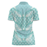 Light Turquoise Mermaid Puakenikeni Maile Lei Women Polo Shirt LT01 - Polynesian Pride