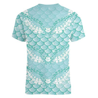 Light Turquoise Mermaid Puakenikeni Maile Lei Women V-Neck T-Shirt LT01 - Polynesian Pride