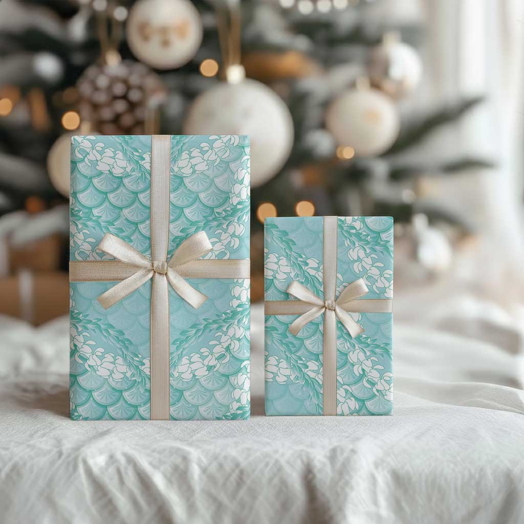 Light Turquoise Mermaid Puakenikeni Maile Lei Wrapping Paper LT01 - Polynesian Pride