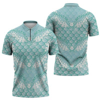 Light Turquoise Mermaid Puakenikeni Maile Lei Zipper Polo Shirt LT01 - Polynesian Pride