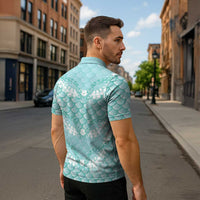 Light Turquoise Mermaid Puakenikeni Maile Lei Zipper Polo Shirt LT01 - Polynesian Pride