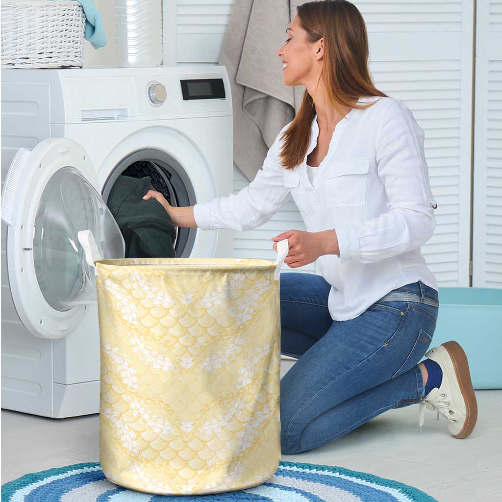 Pastel Yellow Mermaid Puakenikeni Maile Lei Laundry Basket LT01 - Polynesian Pride