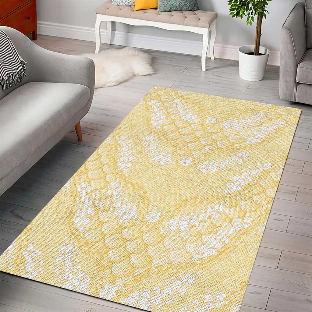Pastel Yellow Mermaid Puakenikeni Maile Lei Area Rug LT01 - Polynesian Pride