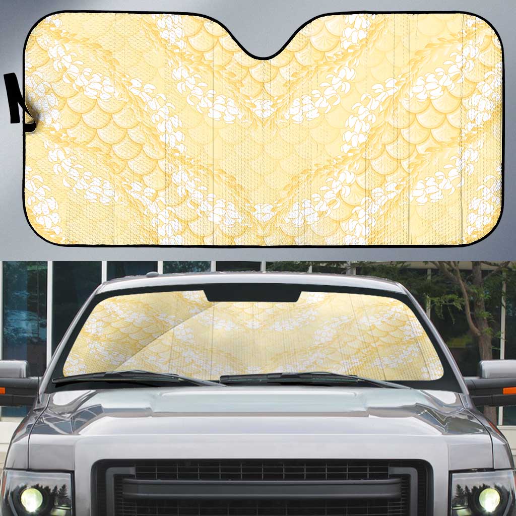 Pastel Yellow Mermaid Puakenikeni Maile Lei Auto Sun Shade LT01 Yellow - Polynesian Pride