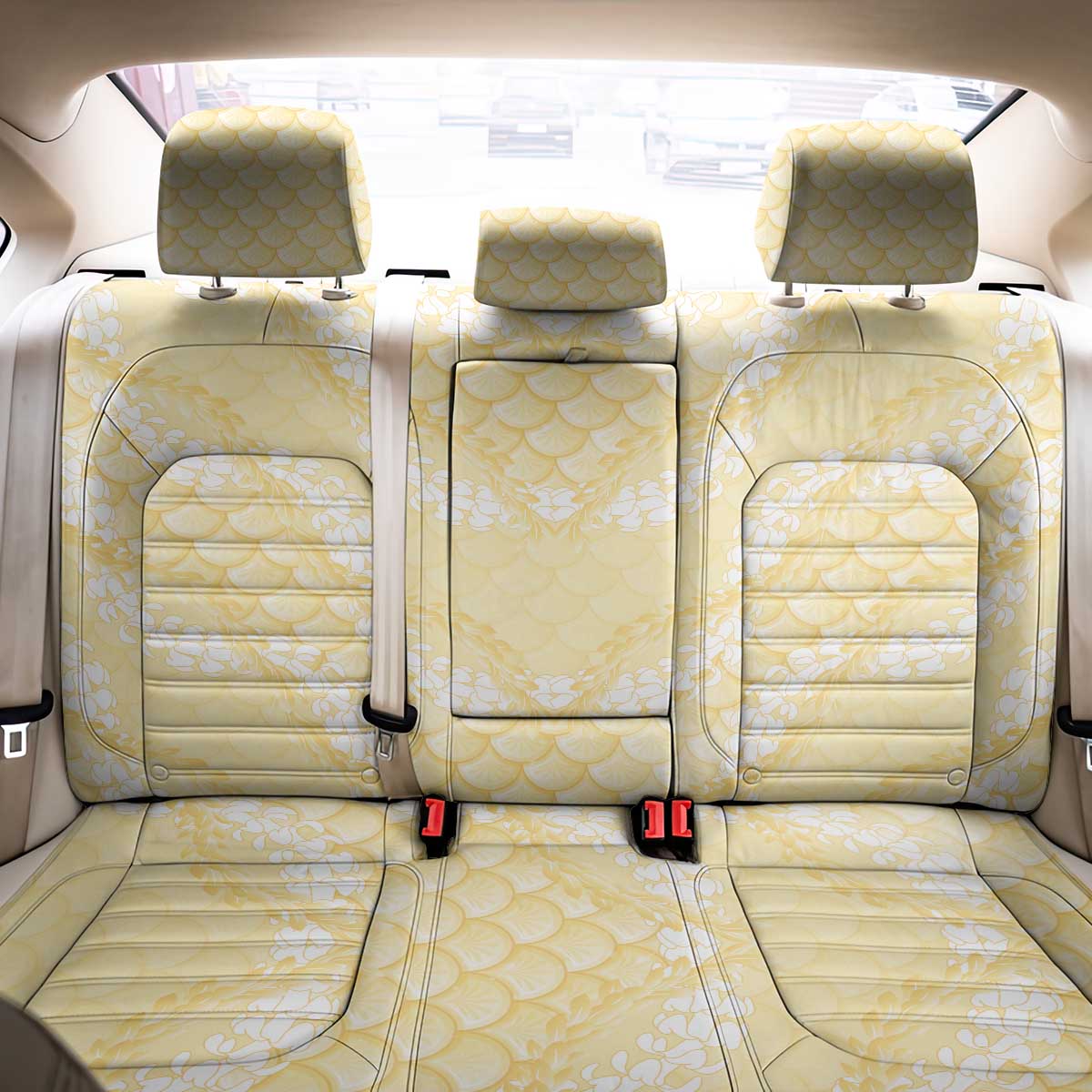 Pastel Yellow Mermaid Puakenikeni Maile Lei Back Car Seat Cover LT01 - Polynesian Pride
