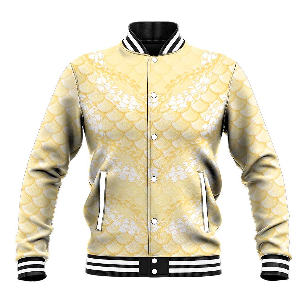 Pastel Yellow Mermaid Puakenikeni Maile Lei Baseball Jacket LT01 Unisex Yellow - Polynesian Pride