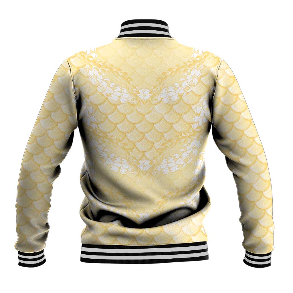 Pastel Yellow Mermaid Puakenikeni Maile Lei Baseball Jacket LT01 - Polynesian Pride