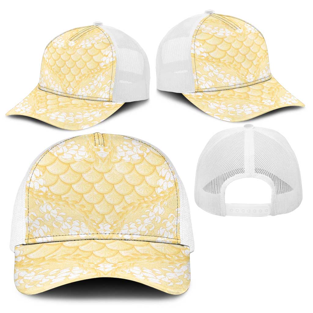 Pastel Yellow Mermaid Puakenikeni Maile Lei Baseball Net Cap LT01 - Polynesian Pride