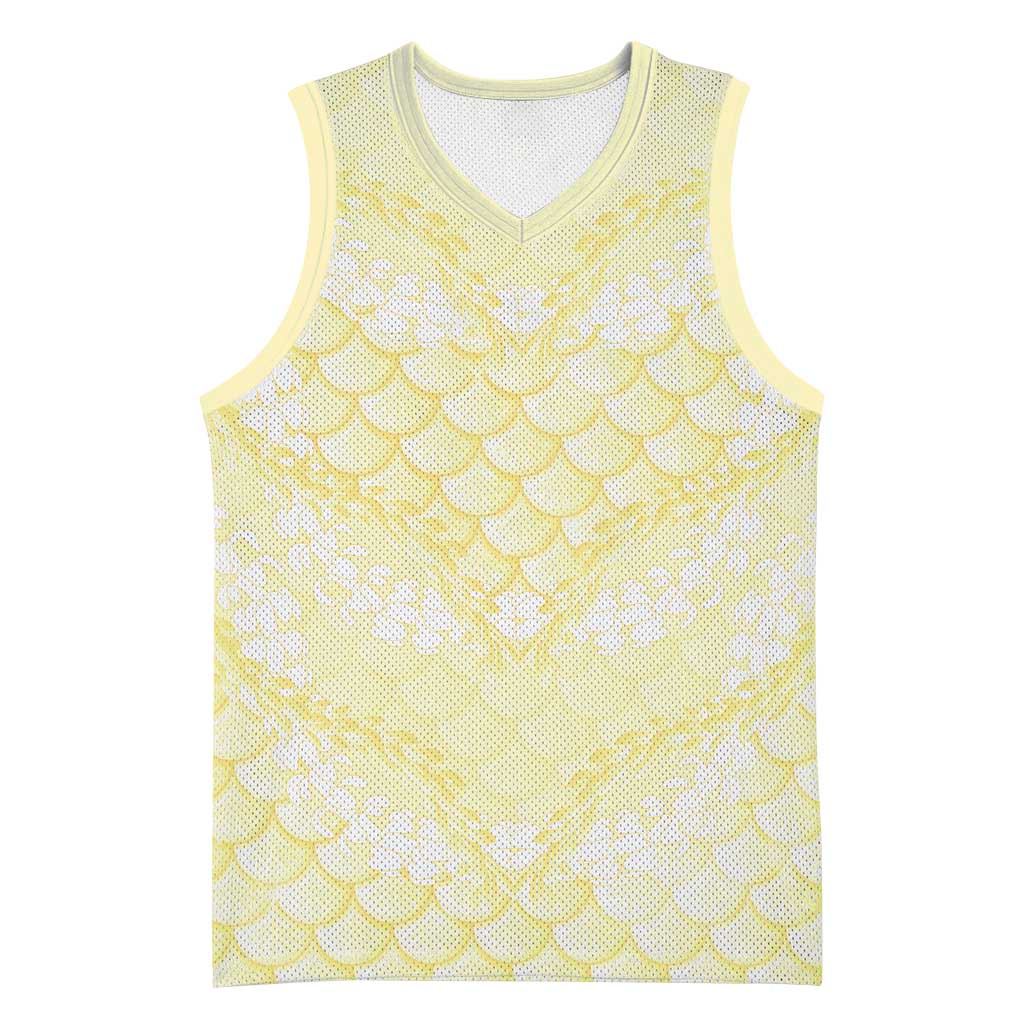 Pastel Yellow Mermaid Puakenikeni Maile Lei Basketball Jersey LT01 Unisex Yellow - Polynesian Pride