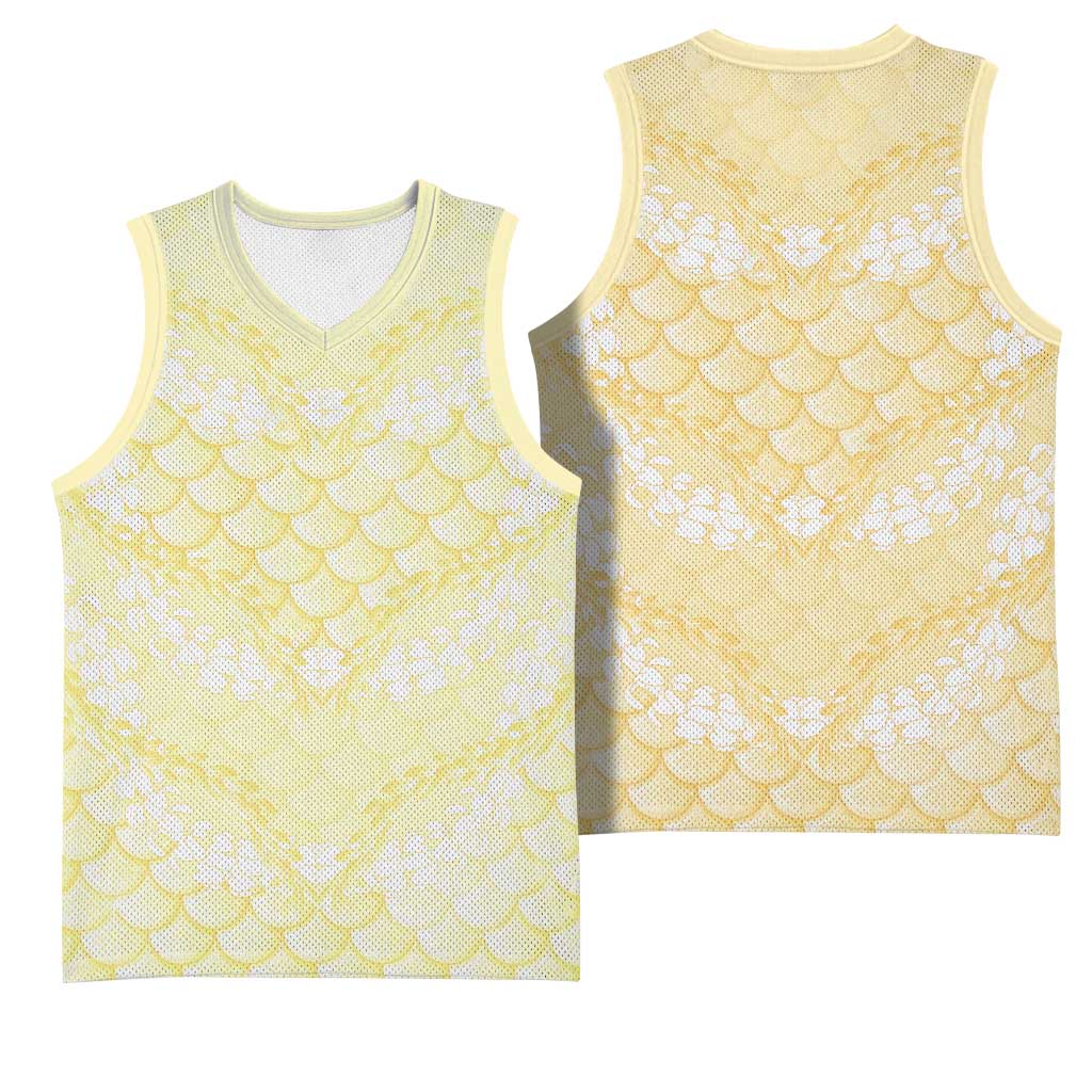 Pastel Yellow Mermaid Puakenikeni Maile Lei Basketball Jersey LT01 - Polynesian Pride