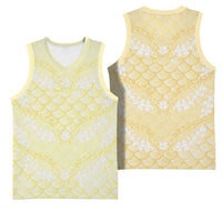 Pastel Yellow Mermaid Puakenikeni Maile Lei Basketball Jersey LT01 - Polynesian Pride