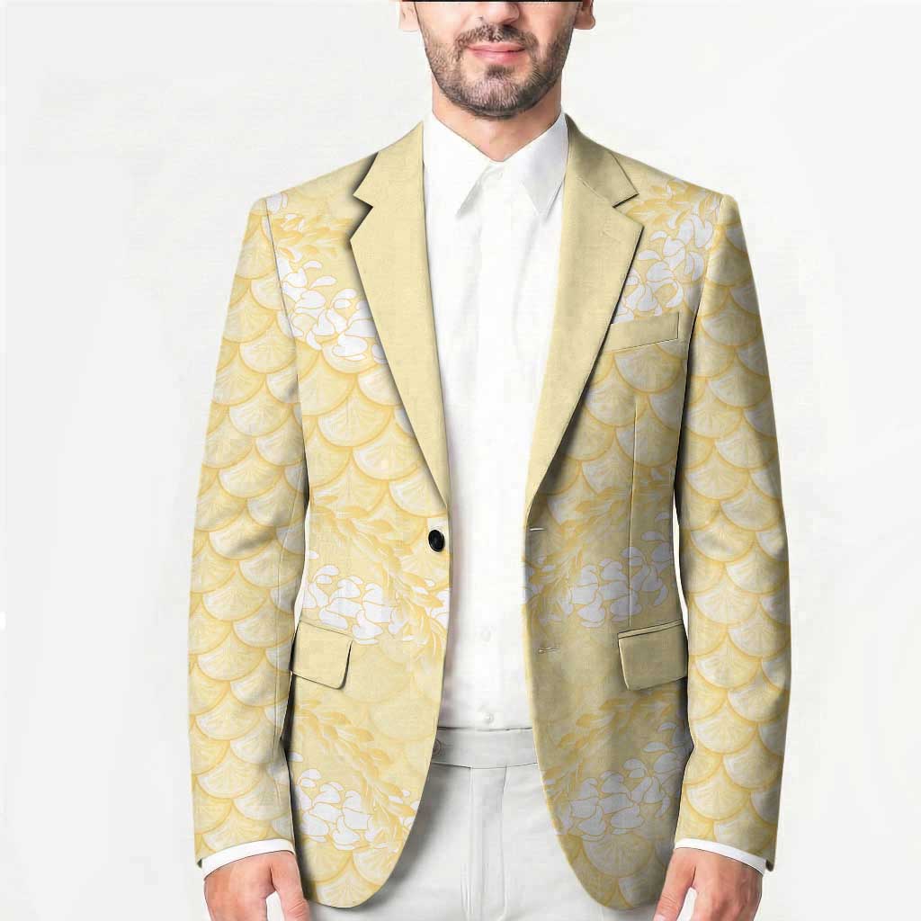 Pastel Yellow Mermaid Puakenikeni Maile Lei Blazer LT01 - Polynesian Pride